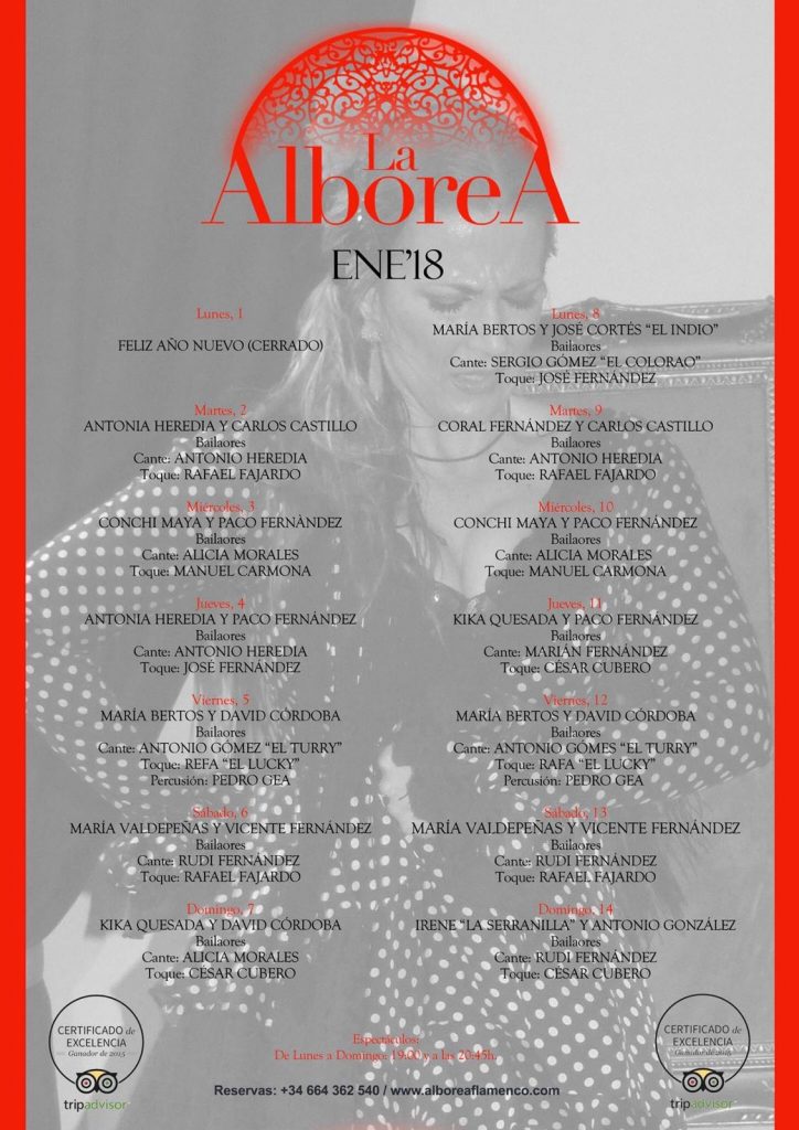 Flamenco en Granada Enero 2018 - Programación artistas